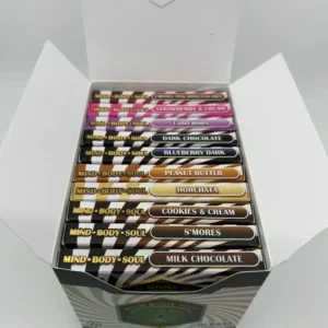 Milk Chocolate, Smores, Cookies & Cream, Horchata, Peanut Butter, Blueberry Dark, Dark Chocolate, Taro Boba, Strawberry & Cream, Caramel Pink Salt